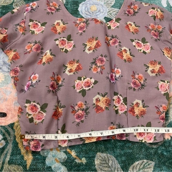 Vintage Purple floral Sheer Long Sleeve Blouse Cropped Beaded Top Cottagecore - Picture 7 of 15